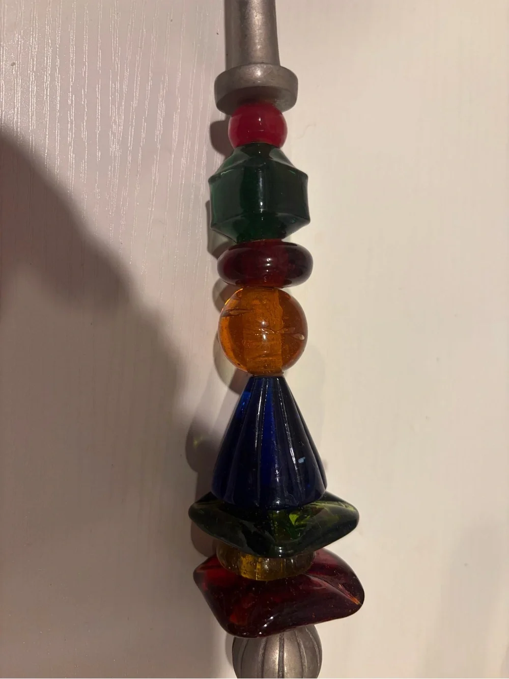 Source Unknown Multicolored Beaded Serving Spoon with Silver Bowl